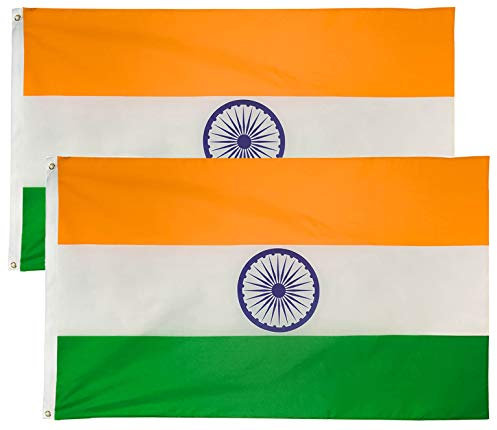 DANF 2 Pack India Flag 3X5 FT Indian National Flags Polyester with Brass Grommets 3 x 5 Foot