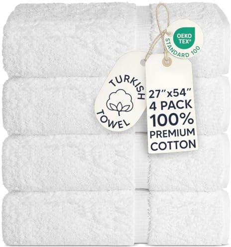 Chakir Turkish Linens | Hotel & Spa Quality 100% Cotton Premium Turkish Towels | Soft & Absorbent (4-Piece Bath Towels, White)