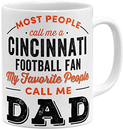 OM3® Cincinnati-Fan Tasse - Keramik Becher - American Football Mug - 11oz 325ml - Beidseitig Bedruckt - Weiss