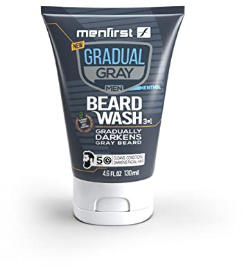 MENFIRST Gradual Gray Darkening Beard Wash for Men - Dark Shades Beard Shampoo - Hypoallergenic, Harsh Chemical-Free, Dermatologist Tested Beard Dye - 4.6 Fl Oz (Pack of 1)