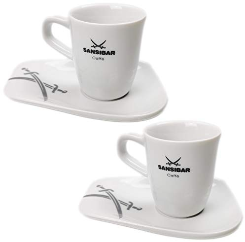 2er-Set Espresso-/Mokka-TASSEN mit Untertassen, dickwandig aus Porzellan, von Sansibar, 75ml