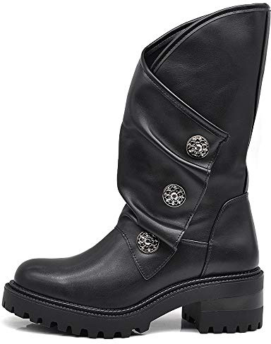 IF Fashion Scarpe da Donna Stivali Stivaletti Biker Fibbie Anfibi al Polpaccio con Fibbie Bottoni Medaglie 20579 Nero N.40