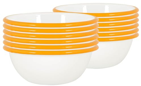 Argon Tableware Coloured Pasta Bowls - 16cm - Pack of 12 - Yellow Metal Enamel Cereal Lightweight Camping Serving Bowls for Snacks, Pasta, Cereal, Salad