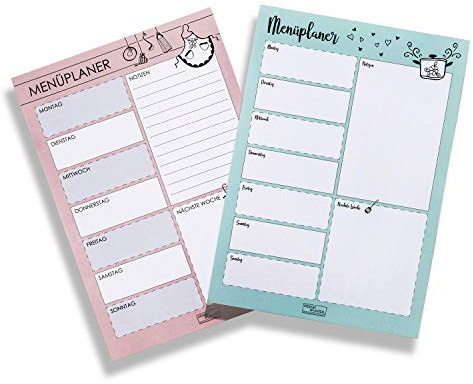 DESIGN WUNDER® Essensplaner zum Selberschreiben A4 [70 Blatt] - Menüplaner Block A4 für die ganze Woche – Essensplan als Wochenplan für Gerichte der Woche (2-teilig)