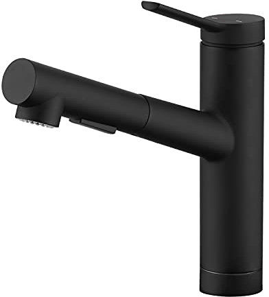 CREA Wasserhahn Küche, Küchenarmatur mit Ausziehbarer Brause, Spültischarmatur Küche mit 2 Strahlarten, 120° Drehbar Mischbatterie Küche, Armatur Küche Matt Schwarz