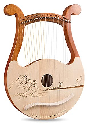 Holz 19 Saite Harp Metal String Lyre, geschnitzte exquisite einzigartige Muster u. Phonetische Symbole, professionelles Laugen Harfe Instrumentengeschenk für Erwachsene Kinder (Color : A)