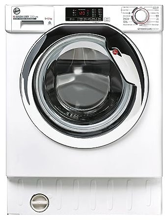 Hoover H-WASH/DRY HBDS495D1ACE/-80 Integrated Washer Dryer, 9Kg Wash+5Kg Dry, 1400 Rpm, 12 Programmes, 3 Drying Levels, White with Chrome door