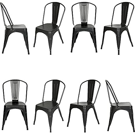 XUANYU Stapelstuhl 8er Set Gartenhocker Set wasserdicht und rostfrei Stapelbarer Metallstuhl Eisenhocker mit Abnehmbarer Rückenlehne (Schwarz)