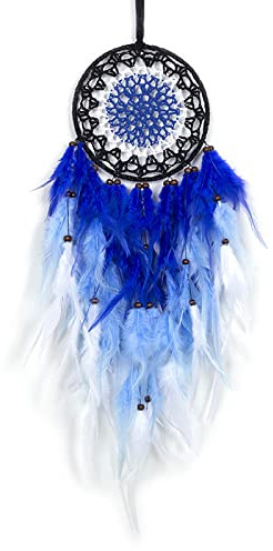 Atrapa Sueños Dreamcatcher, Crochet Azul Pluma Cuerda Atrapasueños Tejido Hogar Habitación Colgante Tradicional para Niñas Dormitorio Decoración para Colgar En La Pared, Adorno De Boda Hecho A Ma
