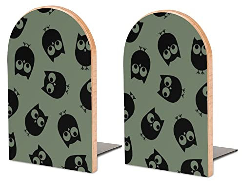 Packung Mit 2 Buchstützen Nettes Eulen-Muster Rutschfester Bücherständer Aus Holz Bücherregal Bücherhalter Für Home Desk Office Library