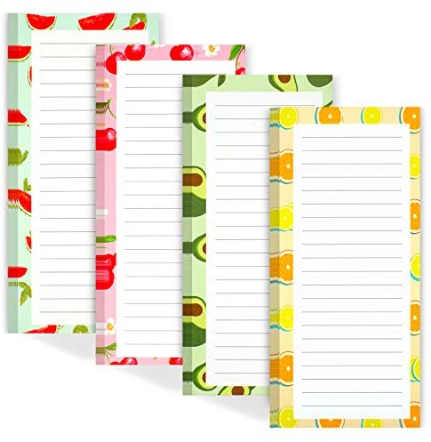 Joyberg 4 Pack Magnetic Notepads for Refrigerator, Grocery List Magnet Pad for Fridge, Fruit Design Magnetic Grocery List Pad for Fridge, Full Magnet Back Shopping Lists, 50 Sheets Per Note Pads