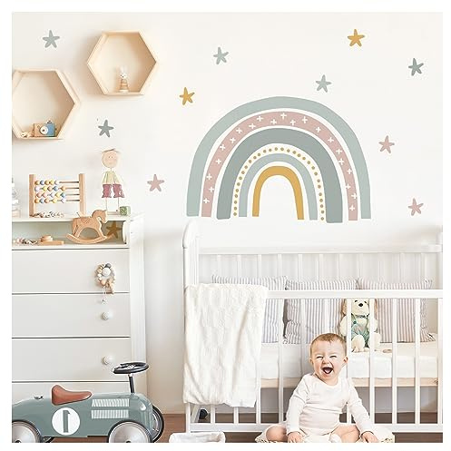 Little Deco Wandsticker Regenbogen Wandtattoo Sterne Kinderzimmer Babyzimmer Wandaufkleber Deko DL921-3