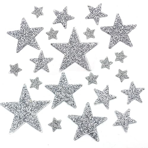 DHER Flicken zum aufbügeln Aufbügler Flicken Aufbügeln Gemischt Bügelflicken 20 Stück Pentagramm Aufbügelflicken Sternmuster Aufbügelflicken Schuhe und Hüte Stoffaufnäher Taschen Kleidung (Silber)