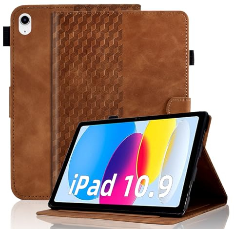 Vkooer Funda para iPad 10.9 Pulgada 2022 (iPad 10ª Generación) Carcasa Cuero PU Ligero Flip Case Cover con Ranura para Tarjetas y Función de Soporte, Marrón