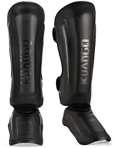 KUANG QUAN Muay Thai Shin Guards, Muay Thai Martial Arts Kicking Leg Instep Protection Pads Sparring Gear,for Kickboxing MMA Training and Sparring,Professional MMA Equipment (Black, Large)