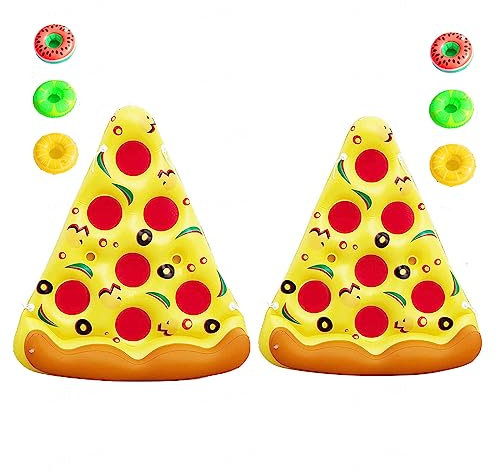 JUNZAI Wasser HäNgematte Pool, Pizza WasserhäNgematte, Mit 3/6 GeträNkehaltern Pizza Luftmatratze FüR Erwachsene Im Beach Pool,2PCS