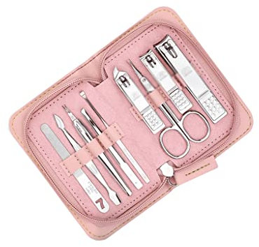 Set de Manicura Pedicura Conjunto de manicura de acero al carbono Home Professional Pedicure Set Portable Travel Beauty Set con moda portátil PU Funda de cuero (conjunto de 9 piezas) Manicura Pedicura