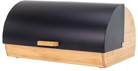 Erreke Portapane, Porta Pane da Cucina, Aumenta il Tempo di Freschezza e Conserva l'Aroma del Pane Fresco, Realizzata in Acciaio e Bambù con Coperchio Scorrevole, Colore Nero