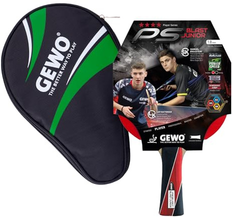 GEWO PS Blast Junior Tischtennisschläger & GEWO Tischtennisschläger Hülle mit Ballfach grün - ITTF genehmigter Anfänger-Tischtennisschläger für Kinder, 1,8mm Schwamm