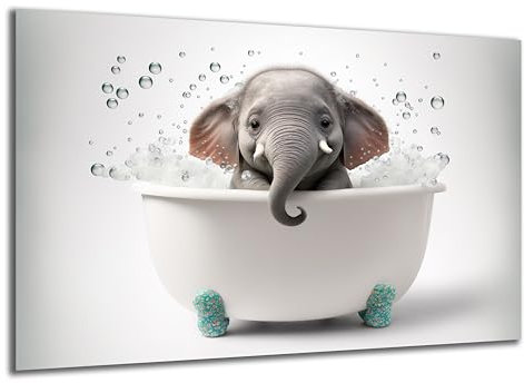 DARO Design - Toiletten-Bild auf 6mm HDF 70x50 cm Baby Elefant in der Badewanne - Wand-Deko Bilder Lustiges Geschenk