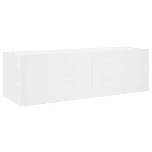 vidaXL Meuble TV Mural avec Lumières LED, Armoire de Télévision Suspendue avec Rangement, Meuble Télé Flottant, Moderne, Blanc Bois d'Ingénierie