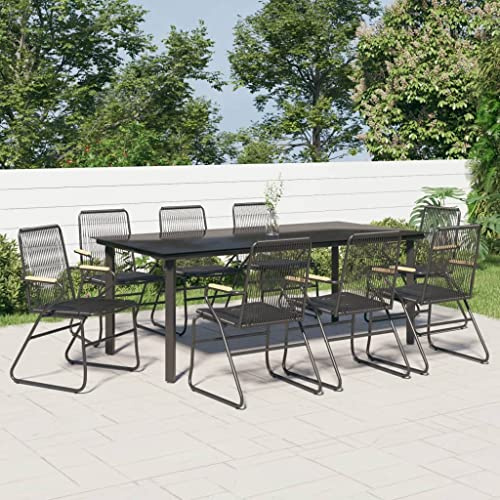 Homgoday Set da pranzo da giardino 9 pezzi rattan PVC nero, sedia tavolo cucina esterno terrazza patio balcone mobili tipo 3 set da giardino
