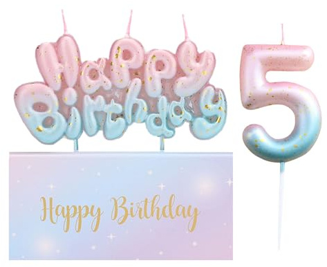 Ronoza® Geburtstagskerzen Zahlen 5, Happy Birthday Kerze, Farbverlaufs Zahlen Buchstaben, Kerze für Torte, Zahlenkerze für Kinder Geburtstag