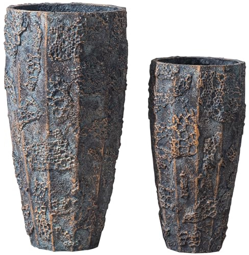 Yundu 43,2 & 55,9 cm hoch Beton Pflanztöpfe 2er Set Blumentöpfe mit Drainageloch Hohe Pflanzgefäße für Zimmerpflanzen Große Pflanzgefäße für Outdoor-Pflanzen wie Garten, Terrasse und Veranda-Dekor