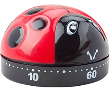 JIALWSJWAN 60 Minute Mechanical Kitchen Timer, Red and Black Ladybug Design, No Batteries Required