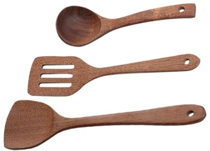 Amosfun Set De 3 Cucharas Soperas De Madera Antiadherentes Palas De Cocina Utensilios De Cocina Ecológicos Vajilla De Madera Mango Largo y Práctico