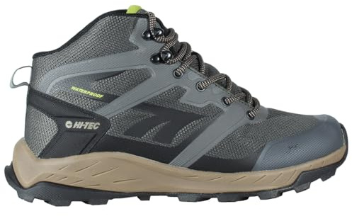 HI-TEC Toubkal Mid WP -zapatillas senderismo hombre, botas trekking, membrana impermeable, protección contra humedad, lengüeta acolchada, tirador trasero, soporte y confort, agarre en montaña, 40