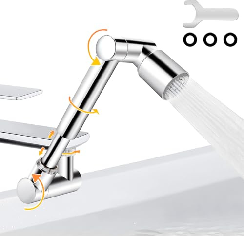 GOHHME 1440° Wasserhahn Aufsatz Schwenkbar 2 Sprühmodi 360° Drehung Roboterarm Design Universal Wasserhahnverlängerung mit Adapter für Bad und Küche wasserhahn verlängerung