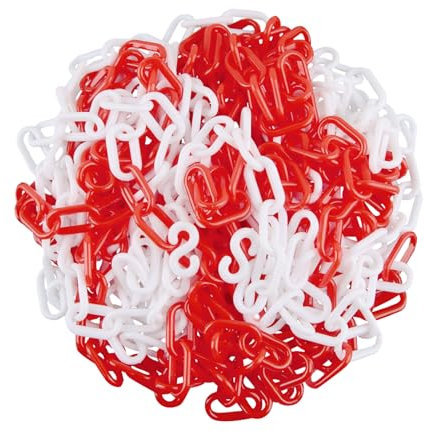 ACTOYS Absperrkette Rot Weiß Kunststoff 10m x 6mm, Absperrkette 5 m x 2, Absperrketten, Absperrkette Kommt mit 2 S Ringen, für Parkplätze, Bauarbeiten und Kleine Flächen Verwendet Werden