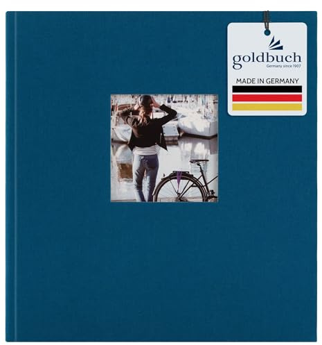 goldbuch 27 930 Bella Vista Fotoalbum mit Bildausschnitt Petrol, Erinnerungsalbum im Format 30 x 31 cm, Foto Album 60 schwarze Seiten mit Pergamin-Trennblättern, Fotobuch mit Leineneinband in Blau | Album mit petrol-blauem Leinen-Einband, Bildausschnitt, 60 schwarzen Seiten & Pergamin, bis 300 Fotos, Made in Germany