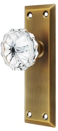 newliplace Türknäufe aus antikem Messing, einseitig, Kristall-Attrappe, für innen, Vintage-Glas, mit langer Platte, 2 Stück