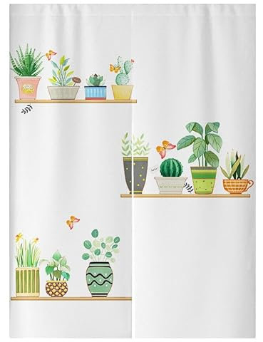 Küchenvorhänge Kaktus Grüne Pflanze Scheibengardinen Polyester Vorhänge Kurz Waschbar Raumteiler Vorhang Türvorhang Langlebig Küchenvorhang Kurze Gardinen Verdickung Tür Vorhang 80x200cm