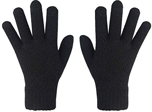 IQYU White Gloves Women's Winter Touch Display Warm Knitted Gloves Winter Gloves Latex Clothing Women Red (Black, One Size)