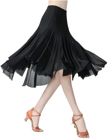 Latin Dances Elegant nät mellanlång latinsk danskjol för kvinnor stil mjuk balsal dans vals danskläder för prestanda festkostym, b, one size