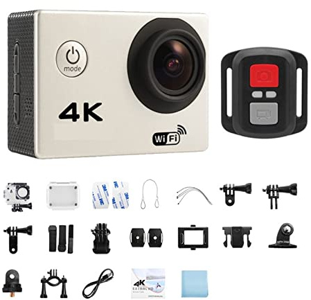 HPHPH Caméra Sport, Caméra d'action Ultra HD 4K/30fps 2.0 Pouces 170D Casque étanche sous-Marin caméras d'enregistrement vidéo Sport Cam,Extérieur, Sports, Vidéo(Blanc)