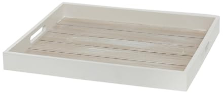 Tablett Dekotablett Landhaus-Stil Weiß Groß Rechteck Holz (Tablett Groß 40 x 35 x 4 cm)