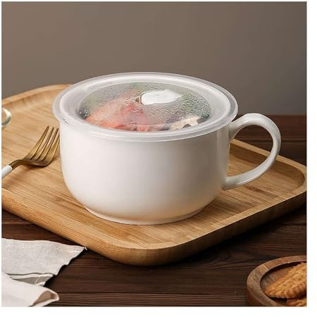 Taza de sopa jumbo de cerámica de 1000 ml con asas, apta para horno, para avena, desayuno, té, leche, capuchino, incluye tapa