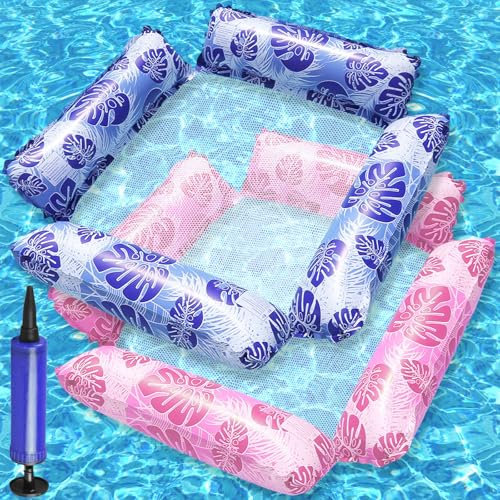 Axinyijia 2 Pièces Bouee Piscine avec Filet, 4 en 1 Hamac Gonflable, Piscine à Matelas pour Adulte Enfant, Jeux Piscine Bouée Accessoire