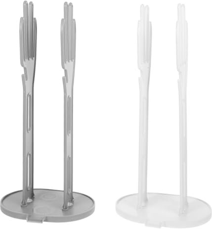 VERDANVERSE Glove Drying Rack and Kitchen Glove Holder with Drip Base, 2pcs Set White Gray, Multi-use Storage Stand for Kitchen and Bathroom Towel Organization