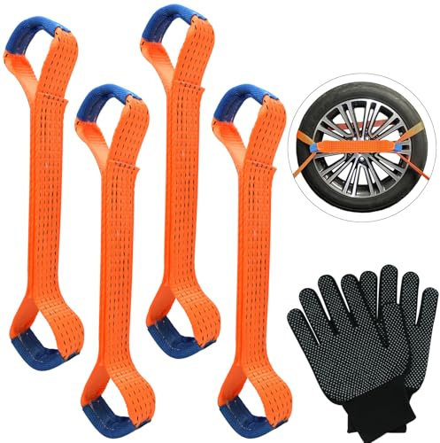 MSIHEY 4 Stück Spanngurte Autotransport, Zurrschlaufen Spanngurte 50mm Breit & 40cm Lang, Mit 1 Paar Handschuhe Radsicherung Zurrgurte für Auto Motorrad PKW KFZ (Orange)