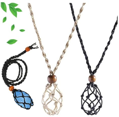 CAASFOOY Collier avec cordon de coton ciré tressé, 2 pièces collier vide porte pierres, pendentif en pierre réglable pour femmes et hommes, pour bijoux de bricolage
