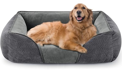 Heymamba Extra Large Dog Bed Washable, 23CM High XL Dogs Bed Filled with 2Kg Particle Memory Sponge&High Rebound Cotton to Provides Support for Head/Neck/Spine, for 36KG Large Dog, 90x65x23cm