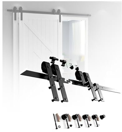Kit Di Ferramenta For Porte Scorrevoli Da Fienile, Scorrevoli Dolcemente E Silenziosamente, Doppie Ante Sovrapposte, For Armadi (porta Non Inclusa)(5.5ft Track (Double Door))