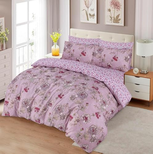 Aafan Luxury 4 Piece Bedding Set Reversible Brushed Microfiber Duvet Cover with 25cm Deep Pocket Fitted Sheet & Pillowcases Ultra Soft, Hypoallergenic, Anti Allergic, Wrinkle Free (Rose pink, king)