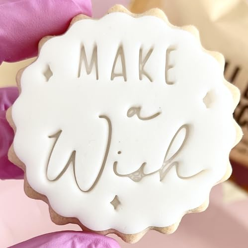 Happy Birthday Make a Wish Cookie Cutter Fondant Icing Stamp Embosser fits m&s Butter Biscuits Reusable Cake Decorating Tool Cookies Cupcakes Marks and Spencers with Free Matching Cutter