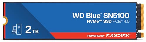 WD Blue SN5100 NVMe SSD 2TB (Up to 7,1000 MB/s read speeds, M.2 2280, PCIe Gen 4.0, n Cache 4.0, SANDISK 3D CBA NAND technology, Acronis True Image data migration software) POWERED BY SANDISK